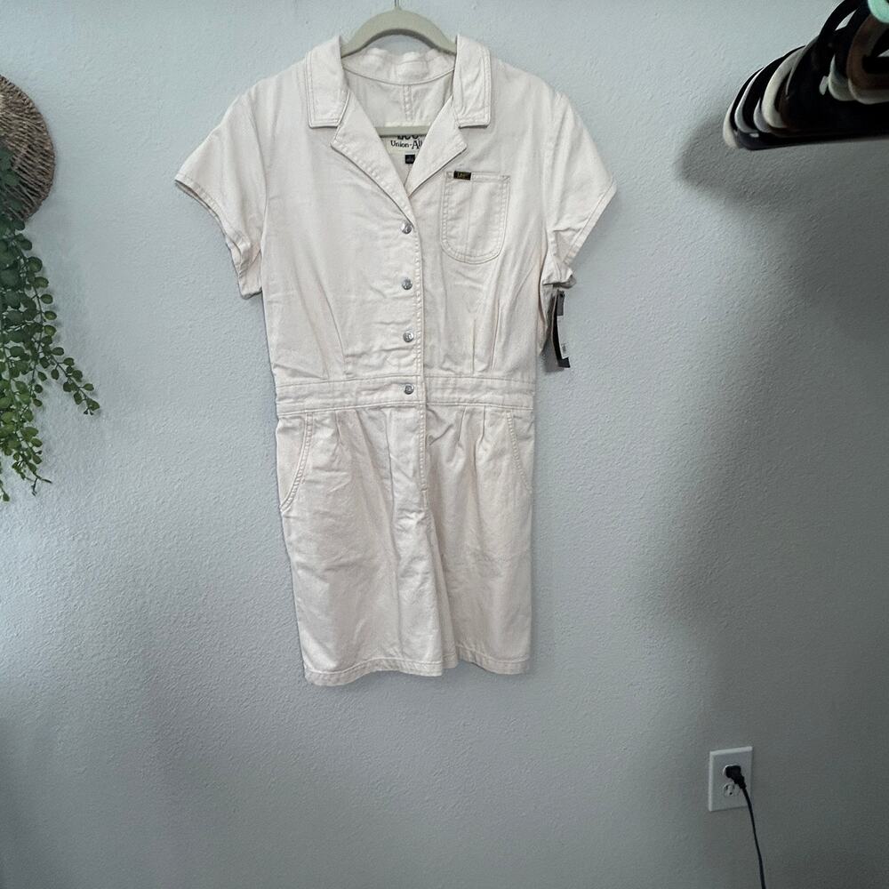 Lee Free People Bone White Short Sleeve Denim Romper Unionalls Large 12-14 Boho - Picture 3 of 6